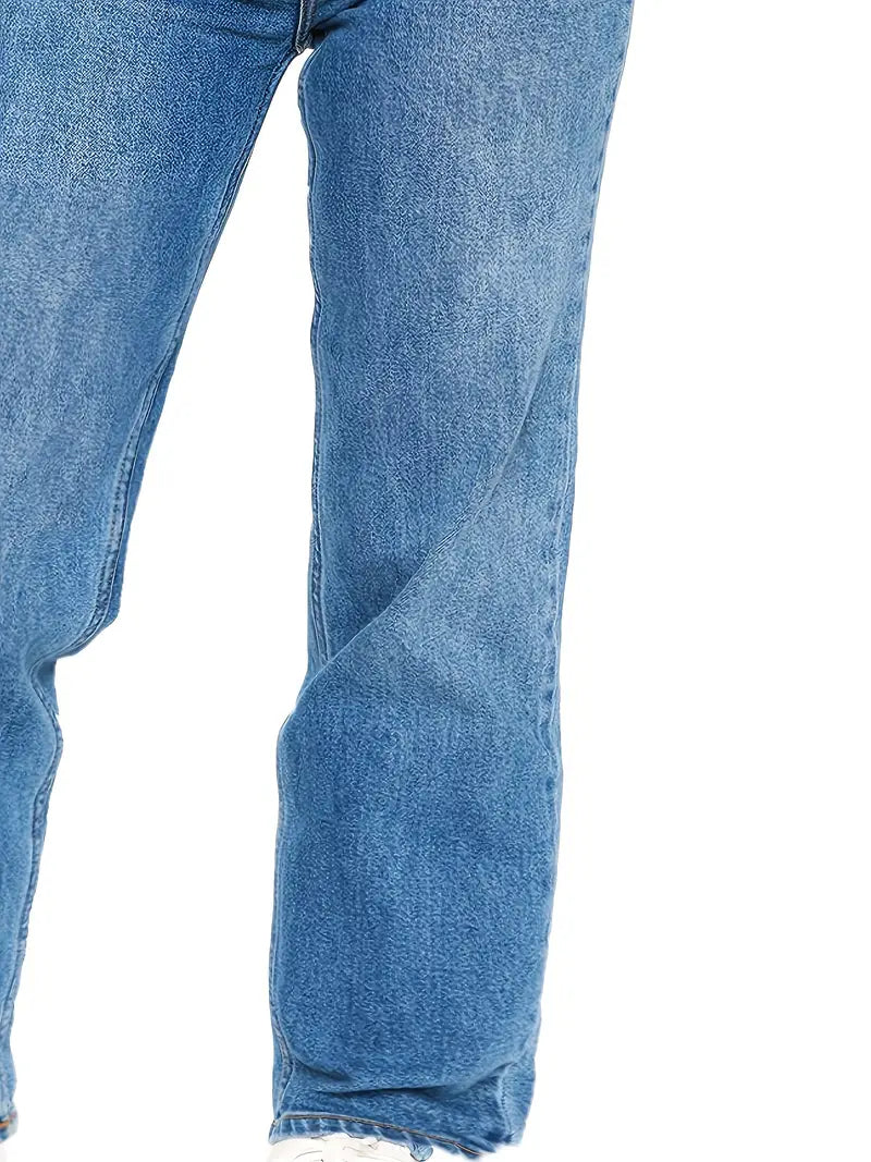 Women's High-Waisted Loose Fit Denim Jeans with Pockets