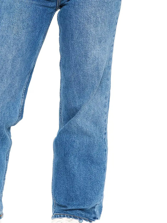 Women's High-Waisted Loose Fit Denim Jeans with Pockets