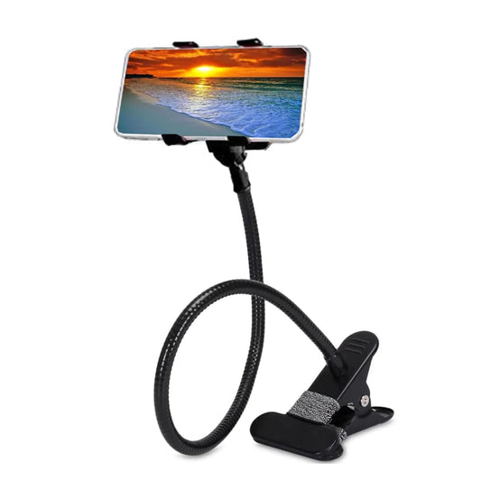 Ltheifaa Cell Phone Holder Flexible Long Arm Phone StandUniversal Mobile Phone Stand Lazy Bracket 360 Adjustable Clamp Clip Overhead Cell Phone Mount Stand for Bed Desk 4-7” Cellphone (Black)