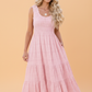 Shirred Pleated Square Neck Sleeveless Midi Dress
