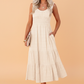 Shirred Pleated Square Neck Sleeveless Midi Dress