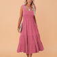 Shirred Pleated Square Neck Sleeveless Midi Dress
