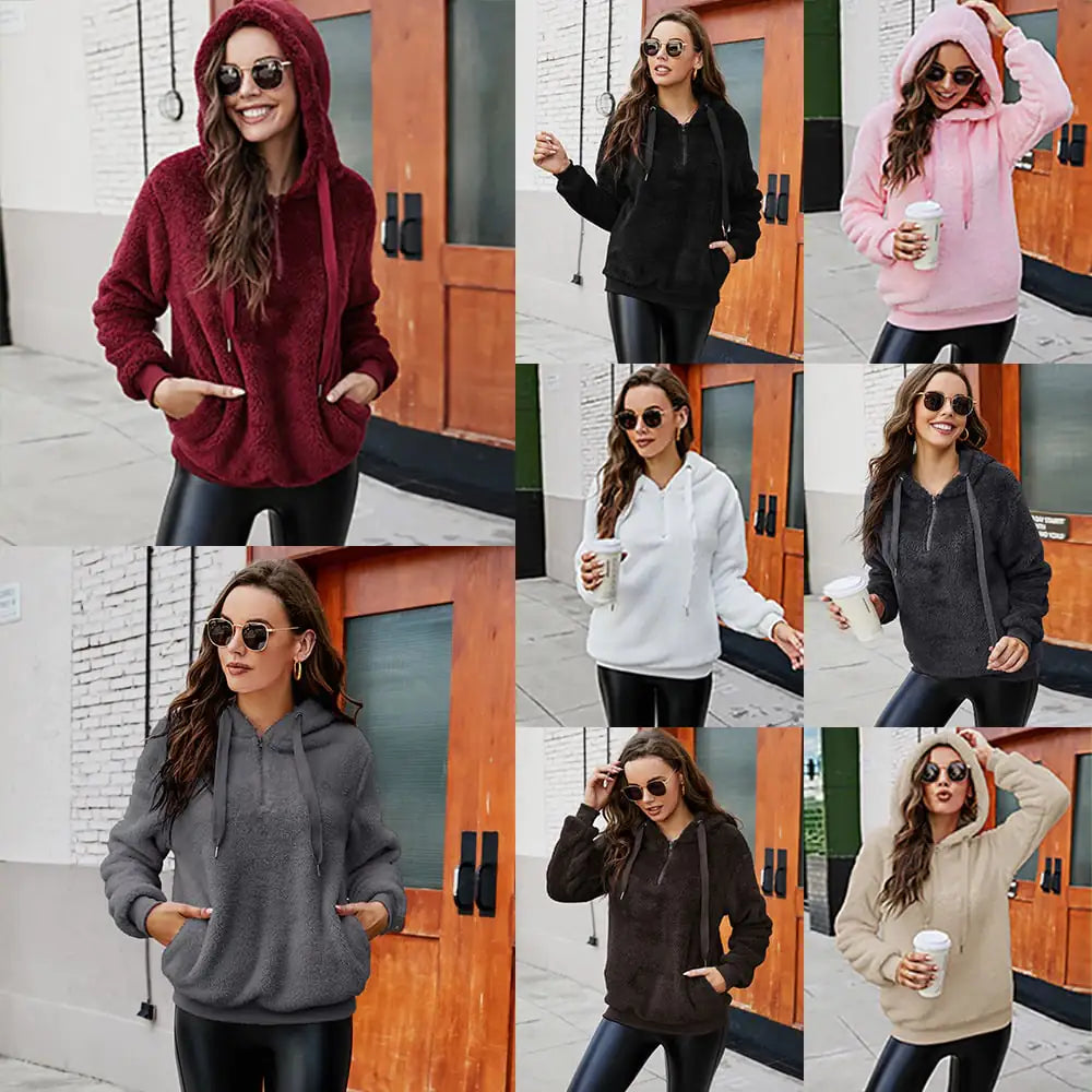 Women's Fleece Jacket with Zipper Hood and Collar