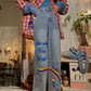 Women's Loose Fit Wide Leg Denim Jeans with Pockets