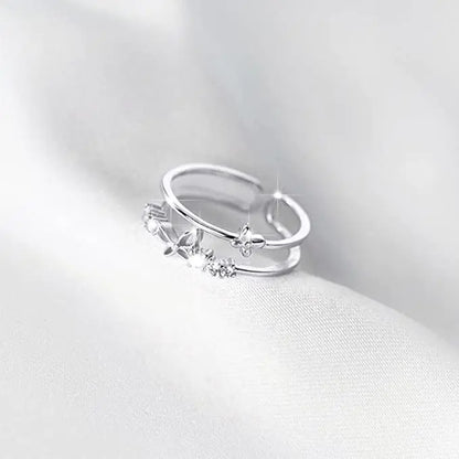 Women's Fashion Double Layer Butterfly Diamond Ring Set