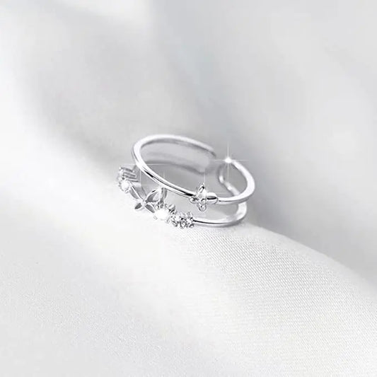 Women's Fashion Double Layer Butterfly Diamond Ring Set