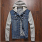 Men's Korean Style Denim Jacket with Removable Hood