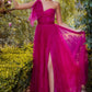 One Shoulder Magenta A-Line Gown