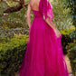 One Shoulder Magenta A-Line Gown
