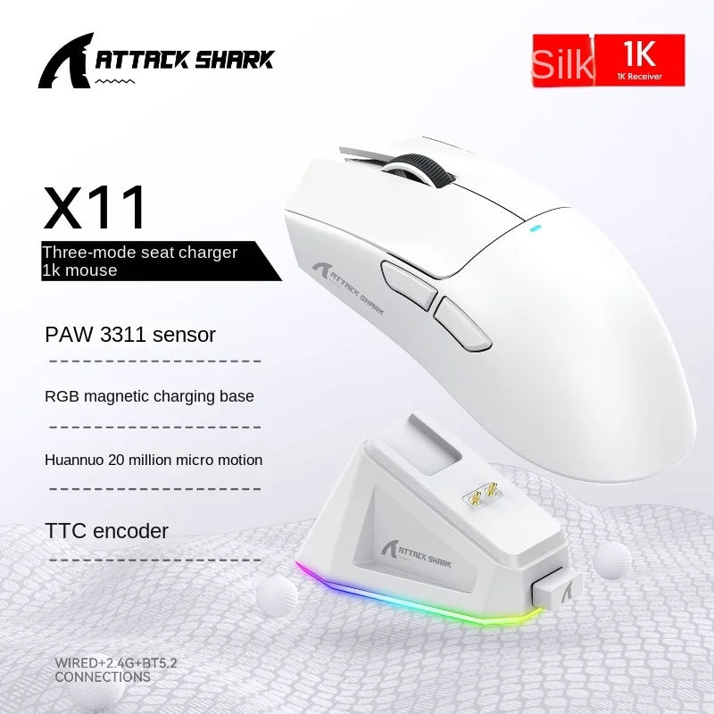 2026 Wireless Gaming Mouse - Tri-Mode (2.4GHz/Wired/Bluetooth) PAW3311 Sensor RGB PC Gam Mouse Connection Magnetic Charging Dock