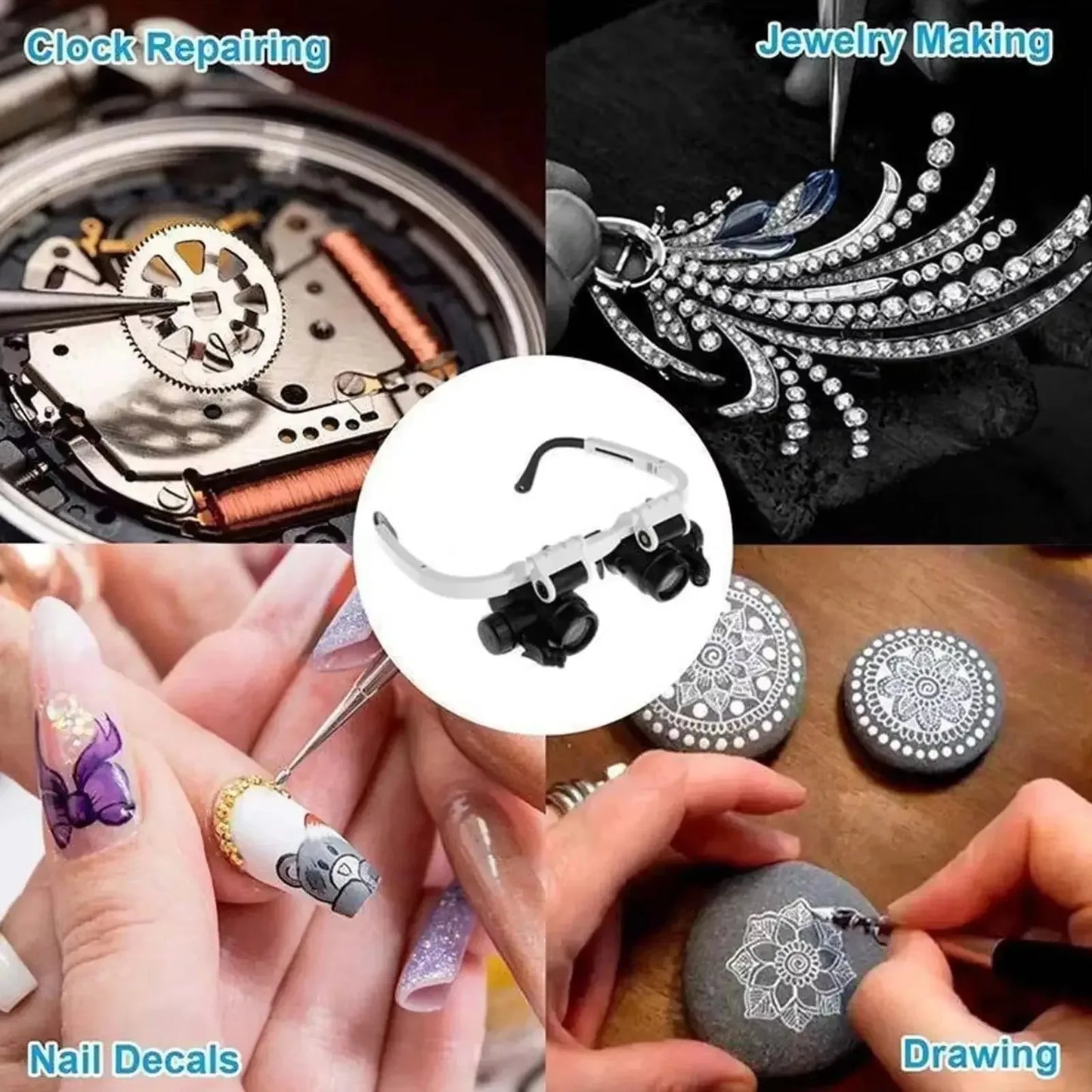 Magnifying Glass with LED Light Head-wearing Glasses Jewelry Loupe Welding Soldering Tools 8X 15X 23X