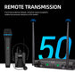 Professional UHF Wireless Microphone System 2 Channels 50m Range with Receiver for Karaoke Singing Home Party Performance 500-59