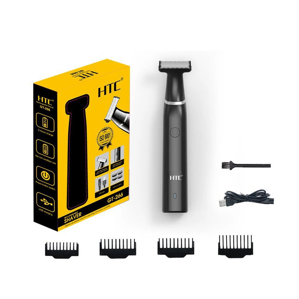 HTC Men's Electric Groin Hair Trimmer Pubic Hair Trimmer Body Grooming Clipper for Men Bikini Epilator Rechargeable Shaver Razor
