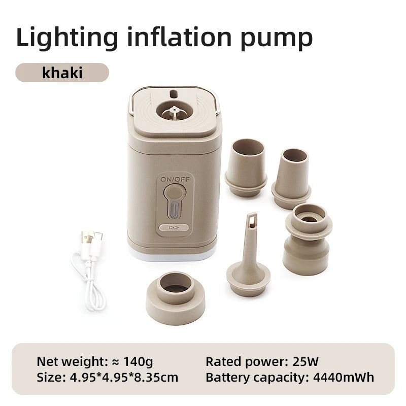Mini Electric Inflatable Pump 3-in-1 with Lights Wireless Air Compressor for Inflate & Deflate Camping Hiking Equipment