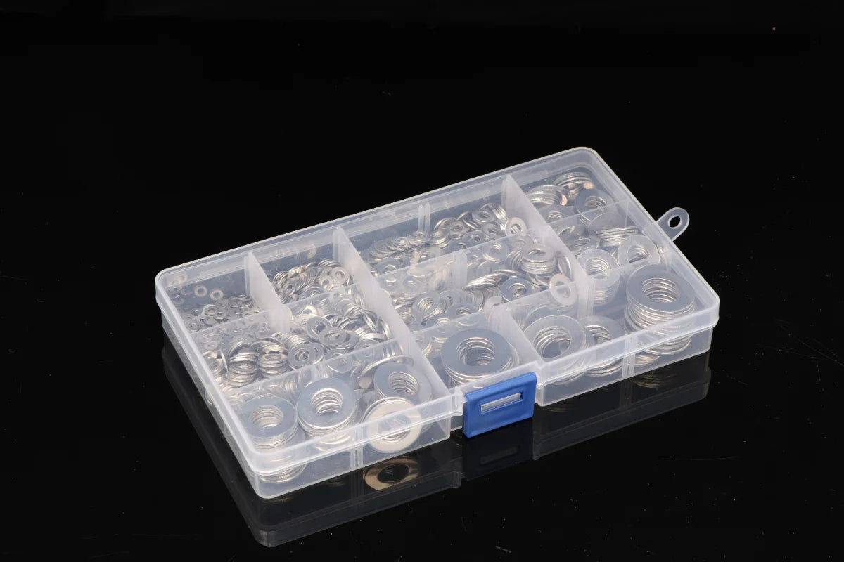 180/360/580/684/1010PCS Stainless Steel Washer M2 M3 M4 M5 M6 M8 M10 M12 Flat Washers Ring Plain Washer Gaskets Assortment Kit