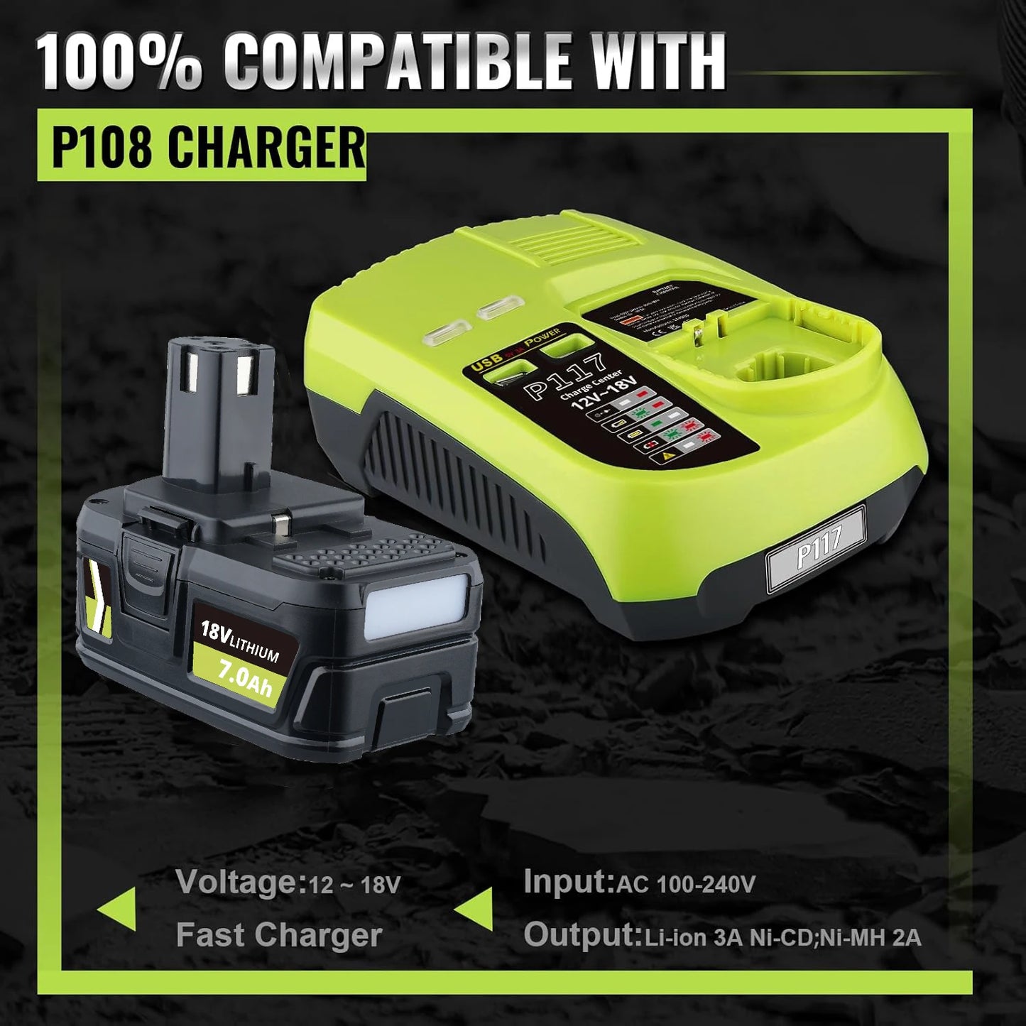 VANON 2Pack 7.0Ah P108 Li-on Replace for ryobi 18v P102 P103 P107 P109 Battery Pin Compatible with 18V Cordless Power Tools