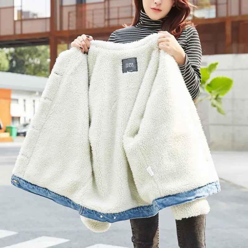 Women's Winter Denim Jacket with Fleece Lining