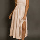 Shirred Pleated Square Neck Sleeveless Midi Dress