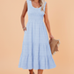 Shirred Pleated Square Neck Sleeveless Midi Dress