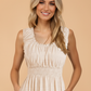 Shirred Pleated Square Neck Sleeveless Midi Dress