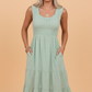 Shirred Pleated Square Neck Sleeveless Midi Dress