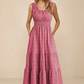 Shirred Pleated Square Neck Sleeveless Midi Dress