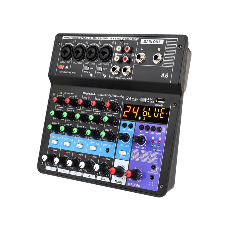 8 Channel Professional Audio Mixer Console Built-in Digital Sound Card for Computer Smartphone Singing Music Recording