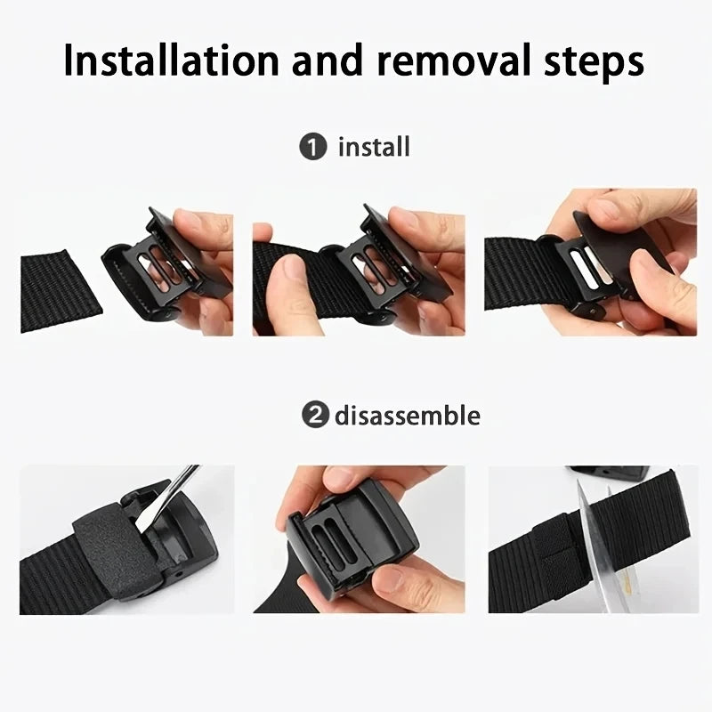 Men's Canvas Belt Plastic Buckle Metal-Free Tactical Waist Belt Outdoor Hiking Webbing Nylon Belt Women's Belt Neutral Belts New