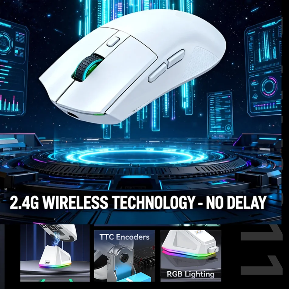 2026 Wireless Gaming Mouse - Tri-Mode (2.4GHz/Wired/Bluetooth) PAW3311 Sensor RGB PC Gam Mouse Connection Magnetic Charging Dock