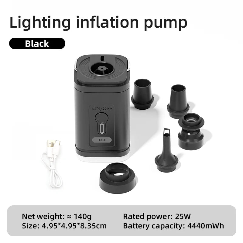 Mini Electric Inflatable Pump 3-in-1 with Lights Wireless Air Compressor for Inflate & Deflate Camping Hiking Equipment