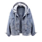 Women's Loose Fit Denim Jacket with Hood and Pockets