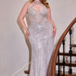 Beaded Halter Cutout Gown with Lace-Up Back and Mesh Overlay