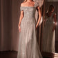 Asymmetrical Off The Shoulder A-Line Beaded Gown