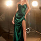 Strapless Sheath Night Out Soft Satin Gown w/ Beaded Corset Bodice & Gathered Waistline CDCD295