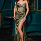 Strapless Sheath Night Out Soft Satin Gown w/ Beaded Corset Bodice & Gathered Waistline CDCD295
