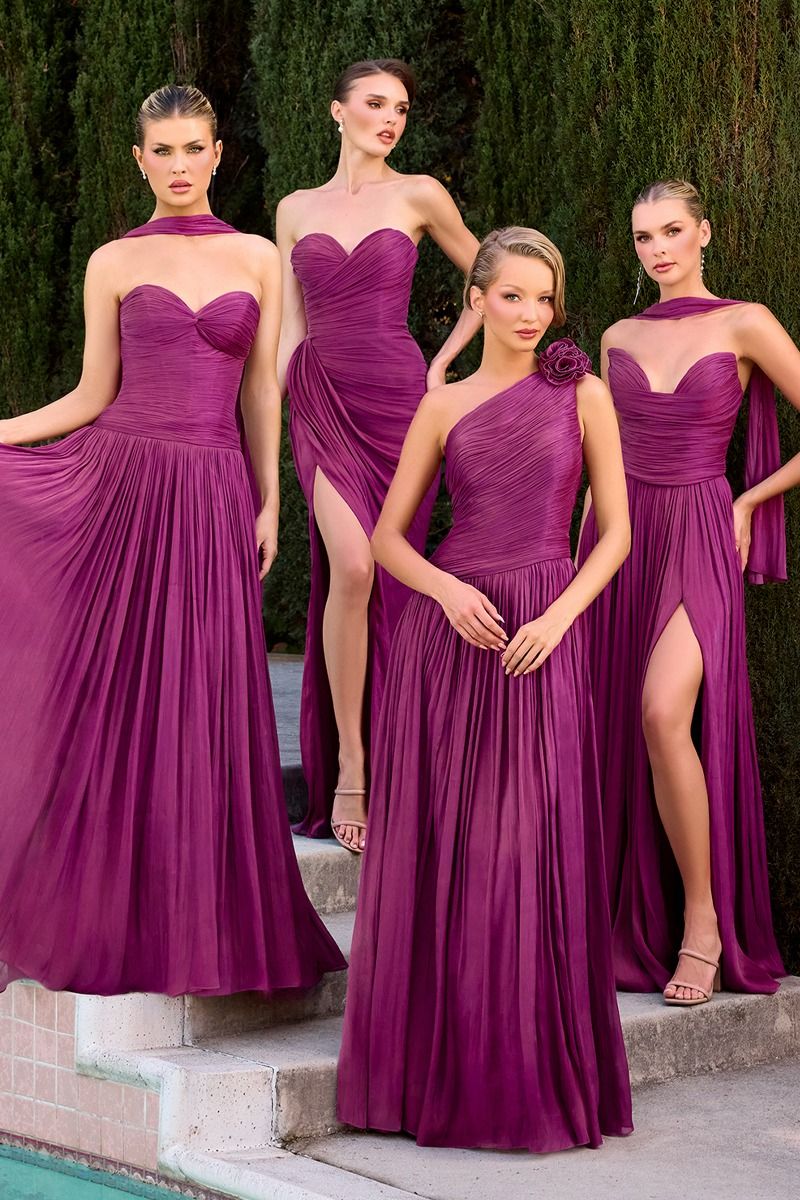 Strapless Dress, Sweetheart Neckline, Pleated, Luminescent Chiffon, A-Line Skirt