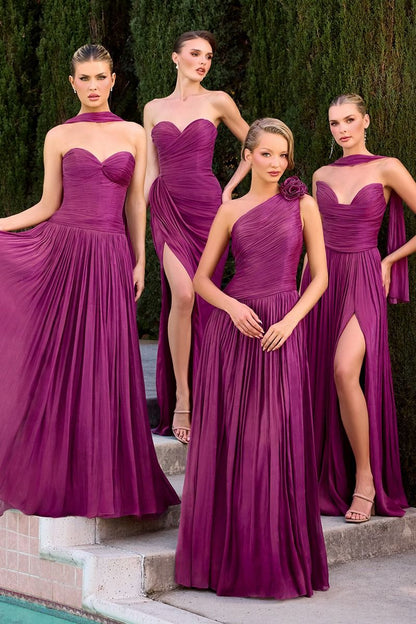 Strapless Dress, Sweetheart Neckline, Pleated, Luminescent Chiffon, A-Line Skirt