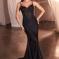 Fitted Satin & Lace Gown With Off The Shoulder Accessory