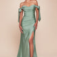 Stretch Jersey Gathered Off or On Shoulder Bodice Leg Slit Long Prom & Bridesmaid Dress CDCD943