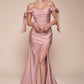 Stretch Jersey Gathered Off or On Shoulder Bodice Leg Slit Long Prom & Bridesmaid Dress CDCD943