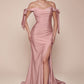 Stretch Jersey Gathered Off or On Shoulder Bodice Leg Slit Long Prom & Bridesmaid Dress CDCD943
