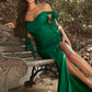 Stretch Jersey Gathered Off or On Shoulder Bodice Leg Slit Long Prom & Bridesmaid Dress CDCD943