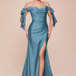 Stretch Jersey Gathered Off or On Shoulder Bodice Leg Slit Long Prom & Bridesmaid Dress CDCD943