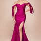 Stretch Jersey Gathered Off or On Shoulder Bodice Leg Slit Long Prom & Bridesmaid Dress CDCD943
