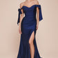 Stretch Jersey Gathered Off or On Shoulder Bodice Leg Slit Long Prom & Bridesmaid Dress CDCD943