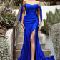 Stretch Jersey Gathered Off or On Shoulder Bodice Leg Slit Long Prom & Bridesmaid Dress CDCD943