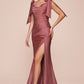 Stretch Jersey Gathered Off or On Shoulder Bodice Leg Slit Long Prom & Bridesmaid Dress CDCD943
