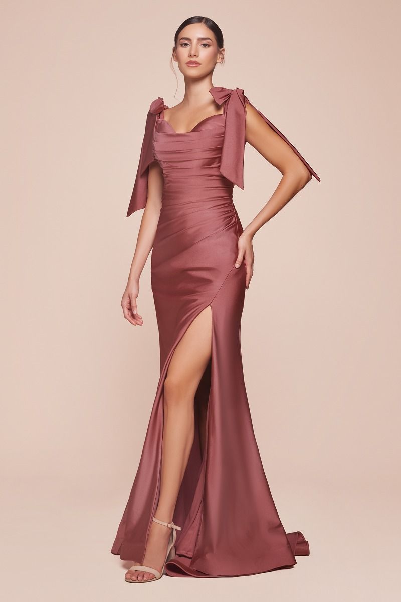 Stretch Jersey Gathered Off or On Shoulder Bodice Leg Slit Long Prom & Bridesmaid Dress CDCD943