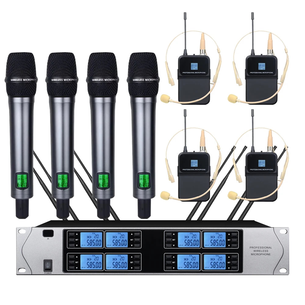 Professional UHF wireless microphone system 8-channel head-worn condenser microphone for churches, weddings, and stage microphon