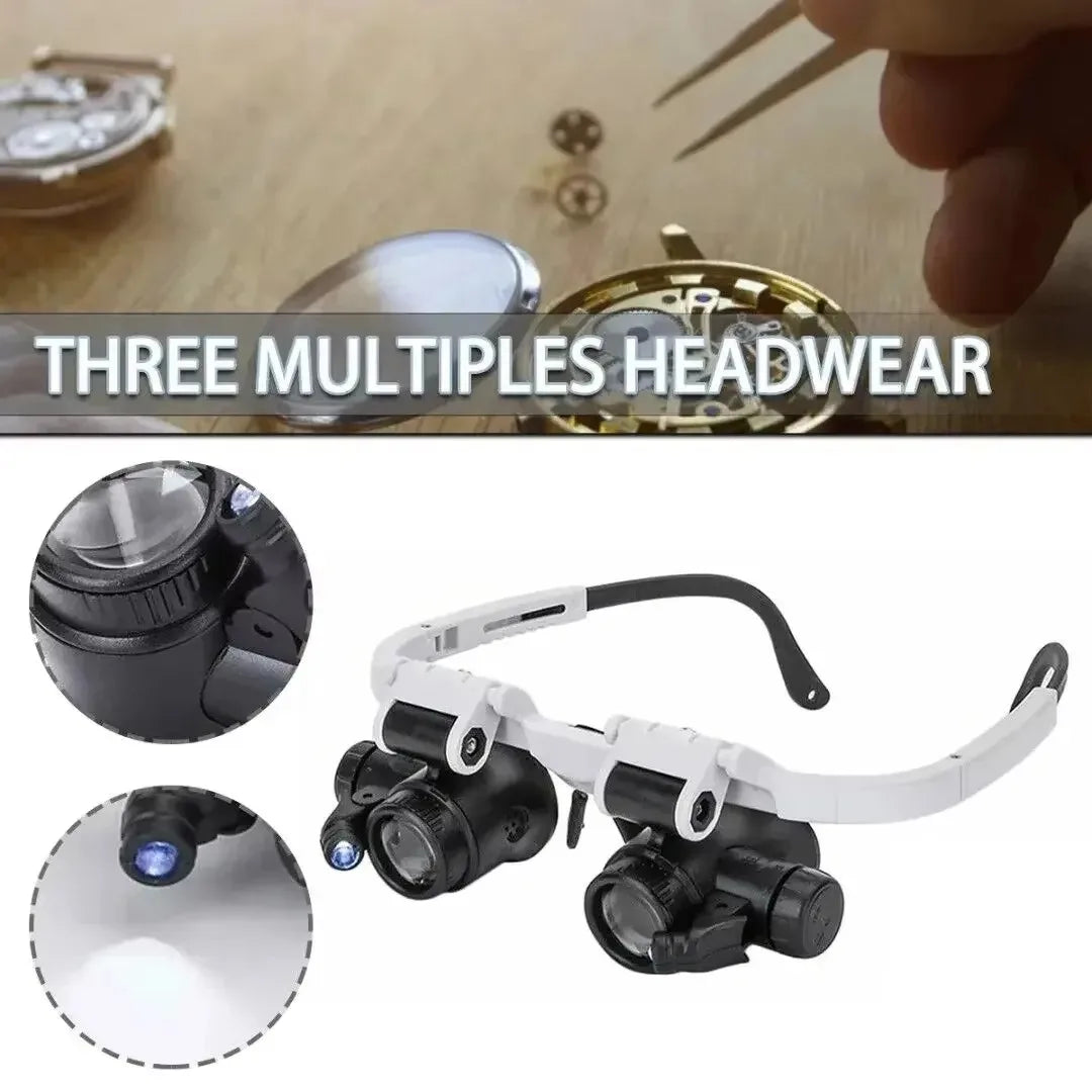 Magnifying Glass with LED Light Head-wearing Glasses Jewelry Loupe Welding Soldering Tools 8X 15X 23X